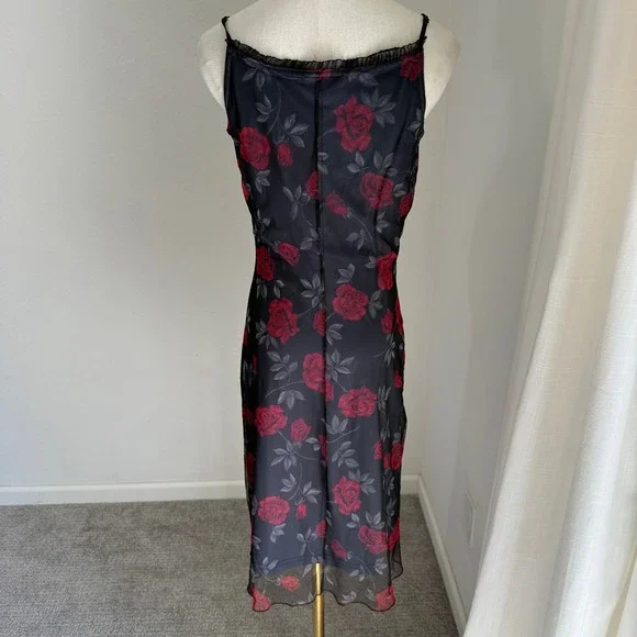 Y2K Eye Candy Vintage 90s Red Rose Floral Slip Dress Small Whimsygoth Grunge - Picture 5 of 9